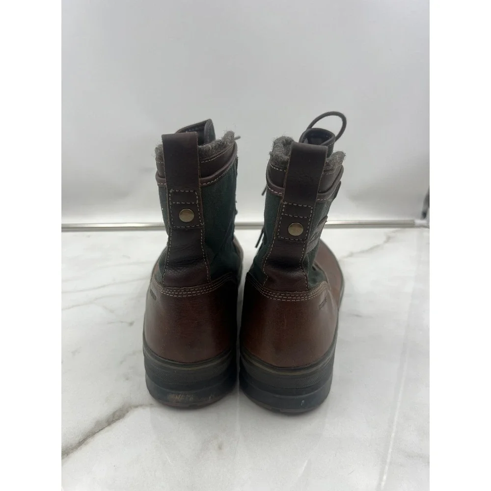 Vintage Clarks Green Canvas Brown Leather Wool Lined Boots 11.5 M Waterproof
